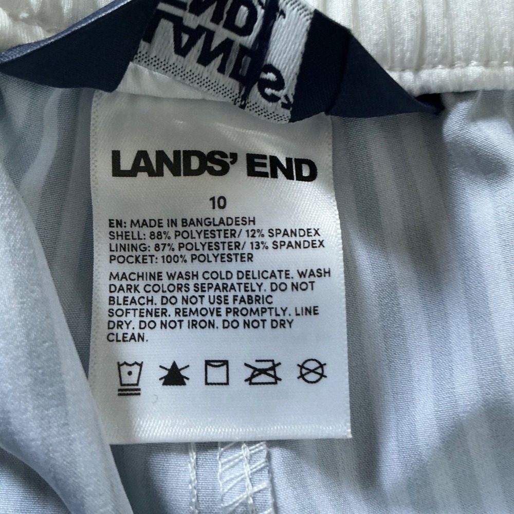 Lands End Navy White Striped Board Shorts Womens 10 Elastic Drawstring Swim - Picture 7 of 7